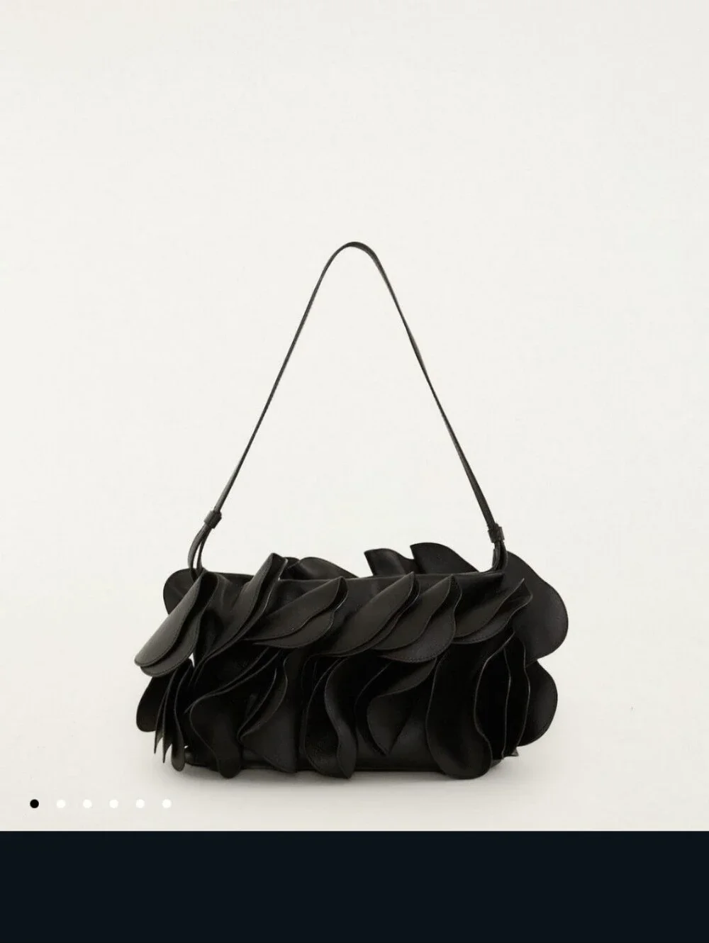 Farm Rio Black Leather Shoulder Flower Bag With Ruffle